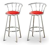 2 Glitter Red Vinyl Specialty / Custom Chrome Barstools with Backrest Set