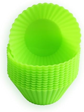 Houron Reusable Silicone Baking Cups Muffin Cupcake Liners DIY Molds (Mini Green/12-Pack).