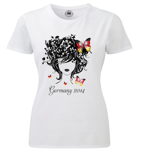 WM Deutschland | Fan T-Shirt | Trikot Fanshirt | Damen-Fussball | Schmetterling (S)