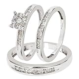3/4 CT. T.W. Round Cut Diamond Trio Matching Wedding Ring Set 14K White Gold - Size 7