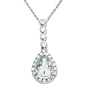 14k White Gold Aquamarine and Diamond Drop Pendant, 18"