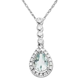 14k White Gold Aquamarine and Diamond Drop Pendant, 18 by Amazon.com Collection