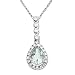 14k White Gold Aquamarine and Diamond Drop Pendant, 18"