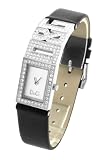 D&G Ladies Watch DW0505 With Silver Analogue Dial, Stainless Steel Stone Set Case with The D&G Logo and Black Leather Strap