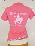 Checkers polo shirt Fuchsia Size M (12) 'Save a horse ride a cowboy'