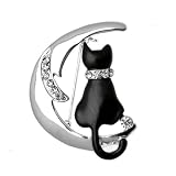 Acosta - Black & Silver Coloured - Cat on the Moon Brooch