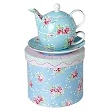 Review Dotcomgiftshop  / English Rose Design Teapot for One with Teacup & Saucer, with Gift Box.
