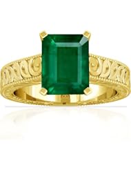 14K Yellow Gold Emerald Cut Emerald Solitaire Ring