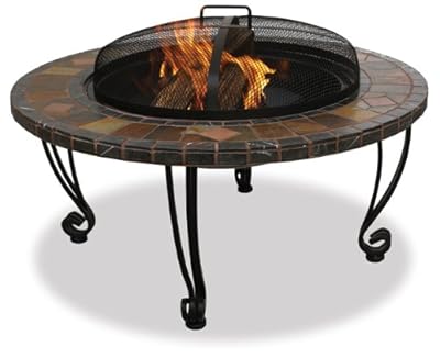 UniFlame WAD820SP 34-Inch Slate & Marble Firepit with Copper Accents