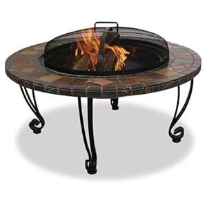UniFlame WAD820SP 34-Inch Slate & Marble Firepit with Copper Accents