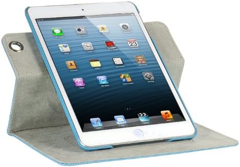 Blue Premium Fabric Leather 360 Degrees Rotating Stand Pouch Cover Case with Sleep Function for Apple iPad Mini
