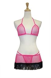 Exposed by Magic Silk Fishnet Bra/Skirt and G-String Set, Lrg/Xl, Pink