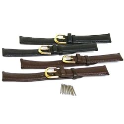 4 18mm Black & Brown Geniune Padded Leather Watch Bands