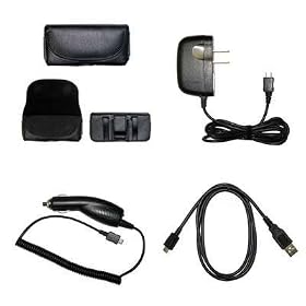 Executive Black Horizontal Leather Side Case Pouch with Belt Clip and Belt Loops + Home Travel Wall Charger + Rapid Car Charger + USB Data Charge Sync Cable for Motorola Droid A855