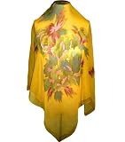 silkNOW Hand Painted Yellow 100% Silk Chiffon Georgette Scarf with Beautiful Multi Colored Floral Pattern