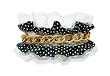 Bellas Luxury Leather Dog Collar - White Lace, Polka Dot Ribbon Embellished with a Gold Chain, Black - Small 13"