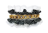 Bella's Luxury Leather Dog Collar - White Lace, Polka Dot Ribbon Embellished with a Gold Chain, Black - Small 13