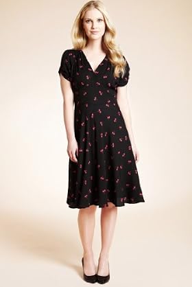 V-Neck Cherry Print Jersey Dress
