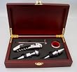5 PC Wine Set in Beautiful Wood Box, Thermometer, Two Wine Stoppers,Drip Stopper and Corkscrew Opener