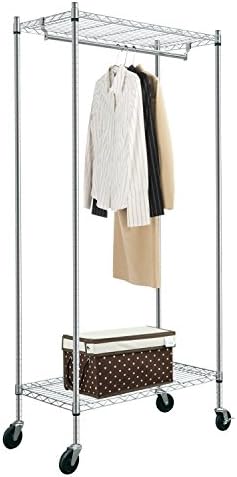 Household Mall 75.2 inch Silver 2-Tier Supreme Garment Rack with Single Rod Heavy Duty Shelving Closet Organizer Laundry Shelf Storage