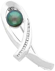 14K White Gold Akoya Black Pearl and Diamond Brooch -- LIFETIME WARRANTY