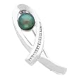 14K White Gold Black Akoya Pearl and Diamond Brooch