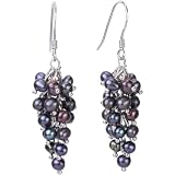 Black Cultured Pearl Platinum Overlay CAREFREE Sterling Silver Bunch Earrings