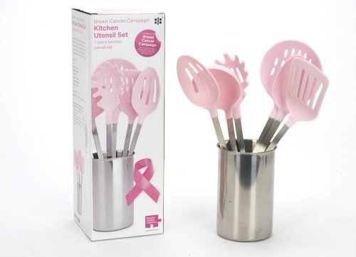 Breast Cancer Campaign 7-Piece Kitchen Utensil Set with Holder, Pink