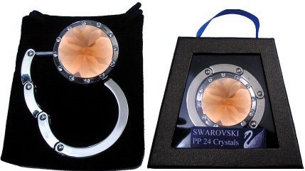 1 Silver & Amber with Swarovski Crystal FOLDING Chatt Purse Hook & Black Velvet Pouch and Gift Box