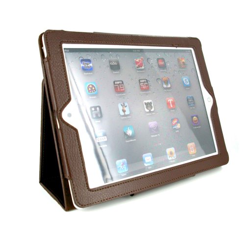 Portfolio Leather Case for Ipad 2 2nd Generation (Brown) with Built-in Stand + Screen Protector