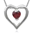 Sterling Silver Garnet Heart Pendant, 18"