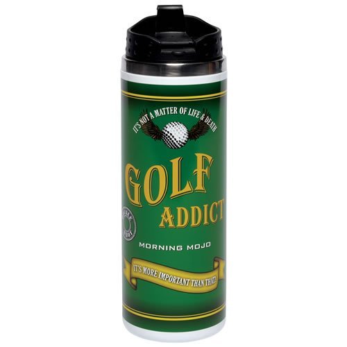 Santa Barbara Design Studio Brew Crew 12-Ounce Double-wall Stainless Steel Travel Mug, Golf Addict