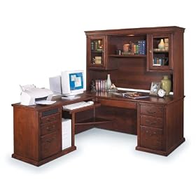 Kathy Ireland Burnished Oak Left Return LDesk with Hutch Burnish from OfficeFurniture by Kathy Ireland Martin