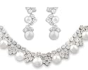 JanKuo Jewely Silver Tone Elegant Prom and Bridal Cubic Zirconia CZ Glass Pearl Necklace and Earrings Set with Gift Box