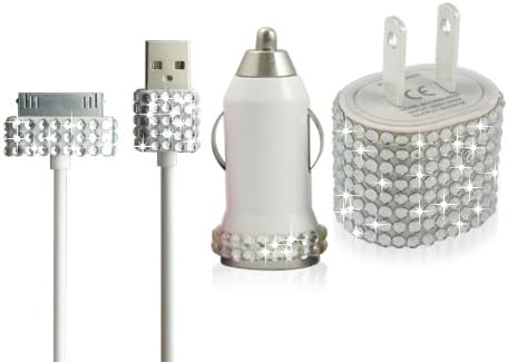 Bling Rhinestone iPhone 4 iPhone 4S iPad iPod Travel Charger Set (White)