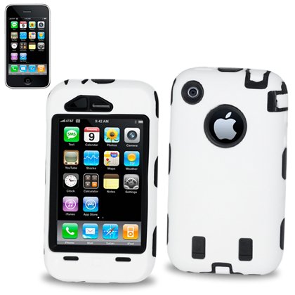 New Fashionable Perfect Fit Gummy Protector Skin Cover (Faceplate/Snap On) Cell Phone Case for Apple iPhone 3G 8GB 16GB / 3GS 16GB 32GB AT&T - BLACK & WHITE