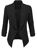 LE3NO Womens Textured 3/4 Sleeve Open Blazer Jacket