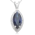 10k White Gold Marquise Created Ceylon Sapphire and Diamond Pendant