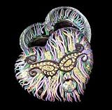 Mardi Gras Mask Design - Hand Painted - Heart Shaped Box - 2 pieces - 4.5 inch diameter Mardi Gras Mask Design - Hand Painted - Heart Shaped Box - 2 pie