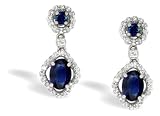14K White Gold Genuine Oval Sapphire and Diamond Drop Earrings