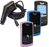 4 Pieces Value Combo of Black, Blue and Pink Silicone Skin Cover Case with Car Charger for Blackberry 8800 8820 8830
