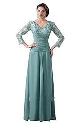 Chiffon Long Sleeves Floor Length Lace Backless Ruched Beaded  Mother-of-the-Bride Dress  With a Bow(s)