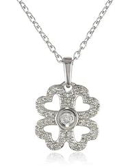 Womens Sterling Silver Diamond Clover Pendant Necklace (0.12 cttw, I-J Color, I2-I3 Clarity) 18"