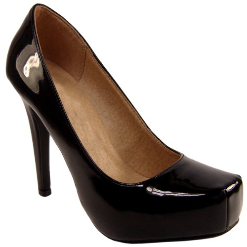 Womens Black Consealed Platform High Heel Square Toe Shoes