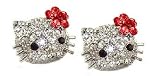 Large 3/4 Genuine Austrian Crystal Stud Earrings w/ RED Flower Bow - Silver Plated - FREE SHIPPING