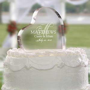 Heart Shaped Personalized Wedding Cake Topper - Elegant 