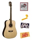 Washburn WD20S Dreadnought Acoustic Guitar Bundle with Strings, String Winder, Pick Card, and Polishing Cloth - Natural