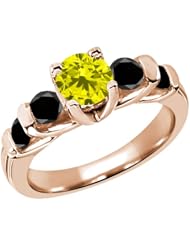 1.68 Ct Round Canary and Black Diamond 14K Rose Gold Ring