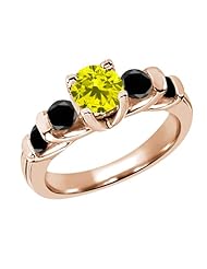 1.68 Ct Round Canary and Black Diamond 18K Rose Gold Ring