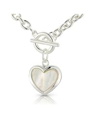 New Pretty 14k Silver Tone Heart Shell Pendant and Earrings in Silver Link Chain - Adorable Xmas Jewellery Gift.